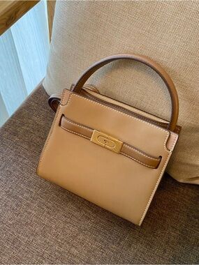 Tory Burch Tan Leather Top-Handle Crossbody Bag with Gold Hardware